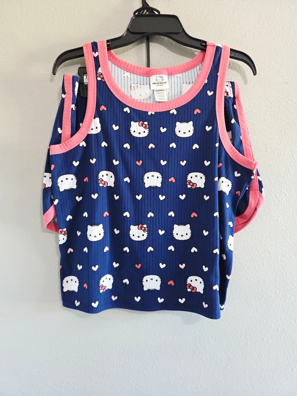 Hello Kitty 2 Piece Pajama Set - Tank Top (Med) & Shorts (L) Blue/Pink